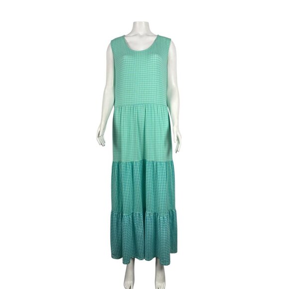 NEW Lands End Dress XLP Tiered Maxi Sleeveless Gingham Green NWT - Picture 1 of 6